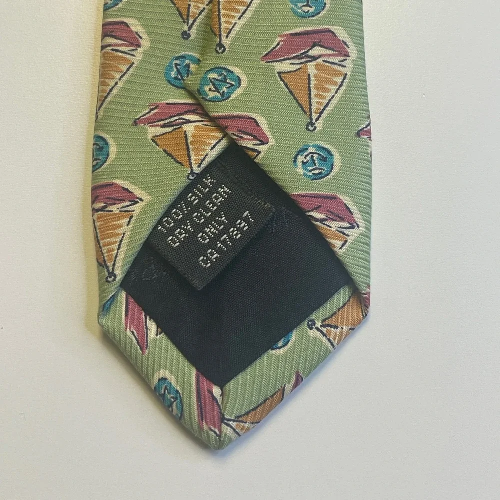 Banana Republic Sail Boat Necktie Mens Green Orange Italian Silk 58